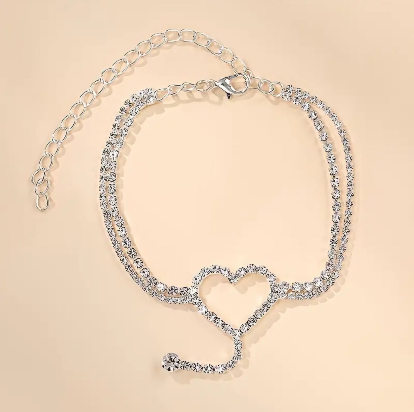 RINGSTONE HEART ANKLET SILVER