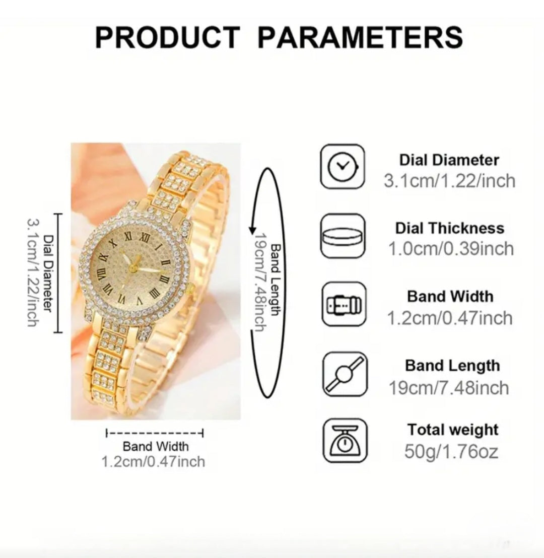 CRYSTAL QUARTZ ROMAN NUMERAL WATCH