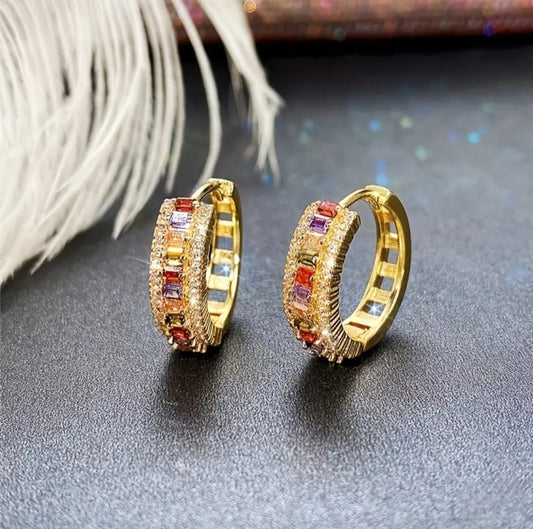 COLOURFUL CUBIC ZIRCONIA HOOP EARRINGS