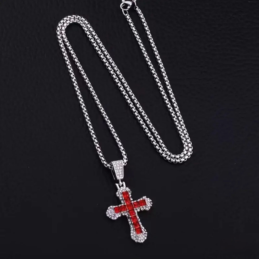 RED REINSTONE CROSS NECKLACE