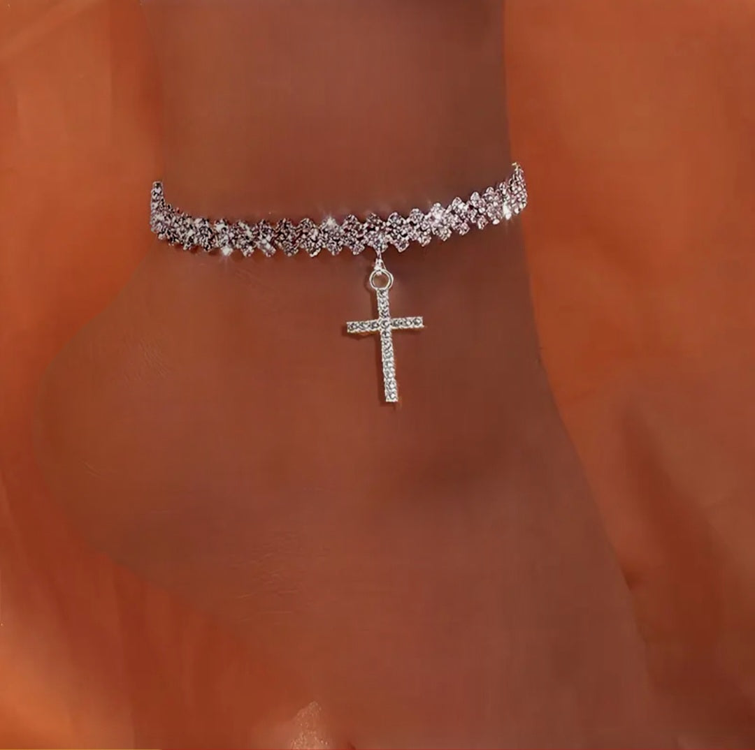 SILVER CROSS PENDANT ANKLET