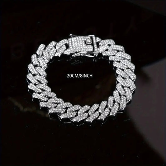 ICED OUT SILVER ROLLER STYLE BRACELET