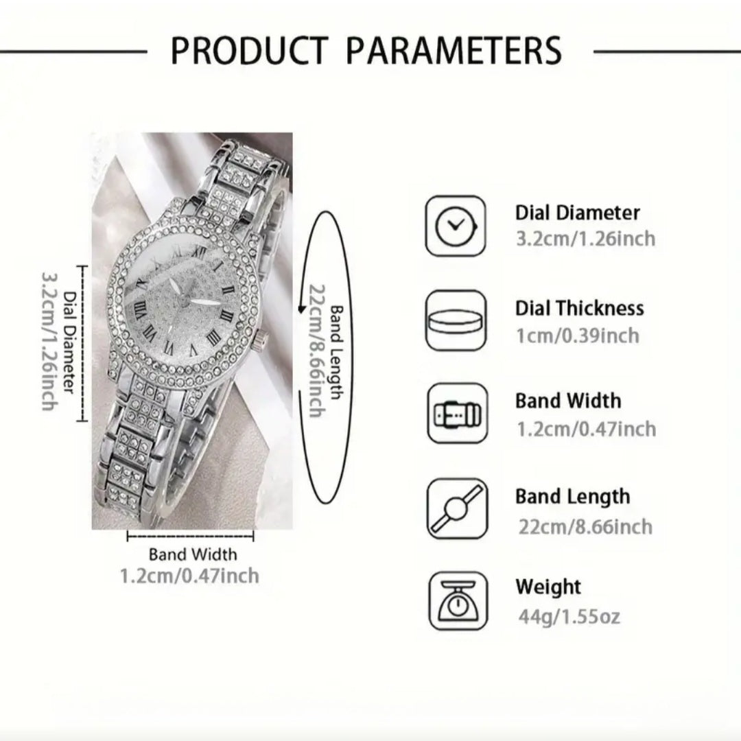 CRYSTAL QUARTZ ROMAN NUMERALS WATCH