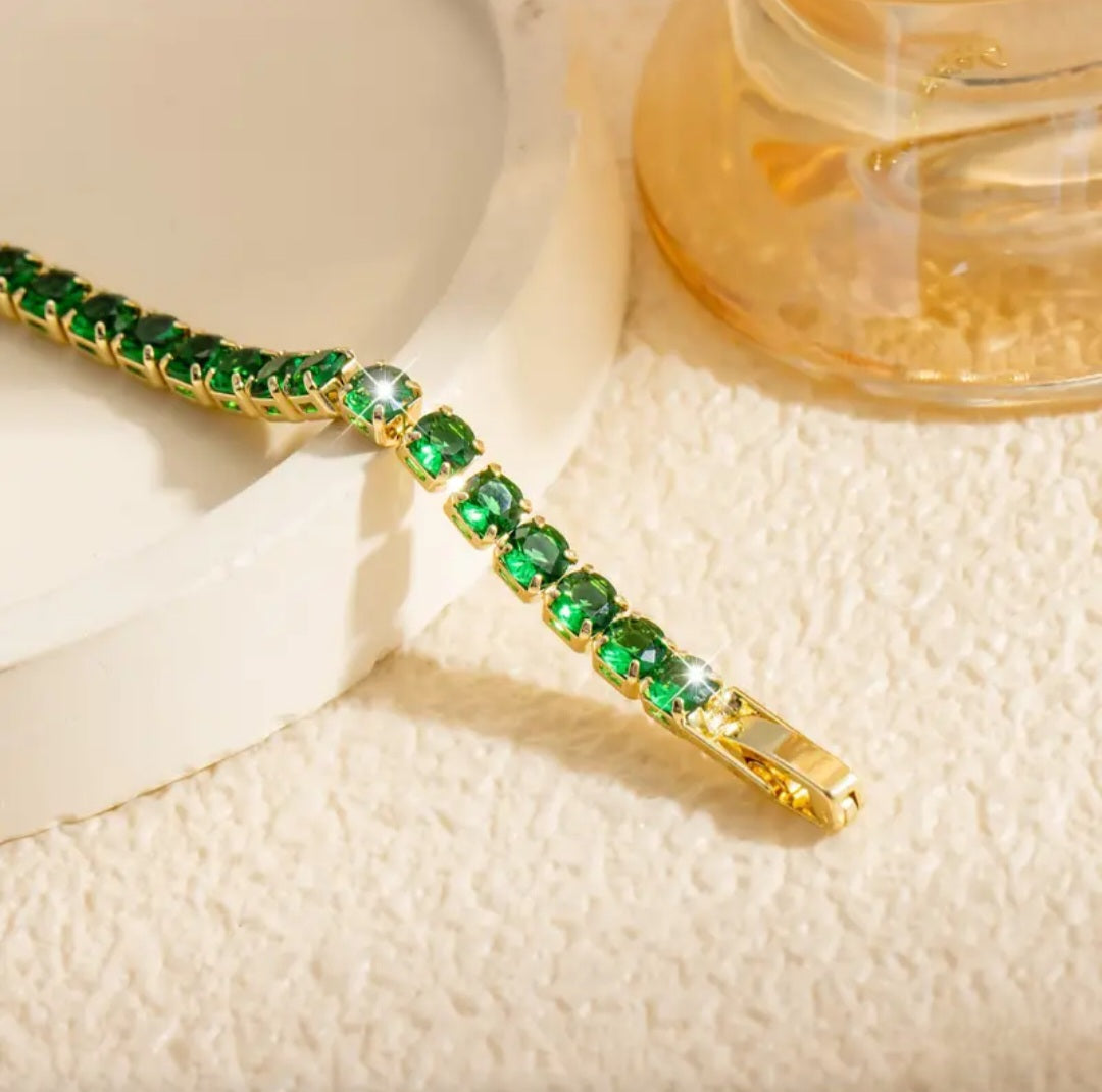 GOLD & GREEN STONE TENNIS BRACELET