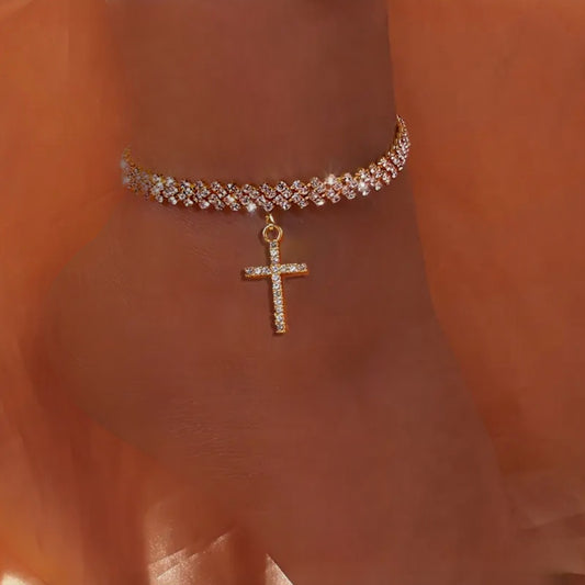GOLD CROSS PENDANT ANKLET