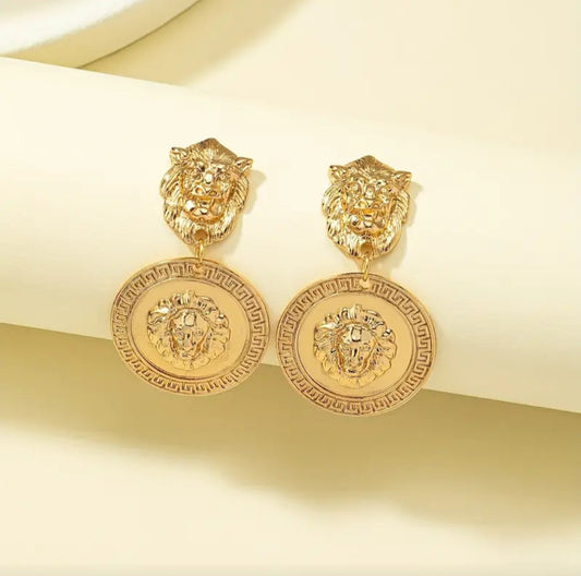 GOLDEN LION HEAD EARRINGS