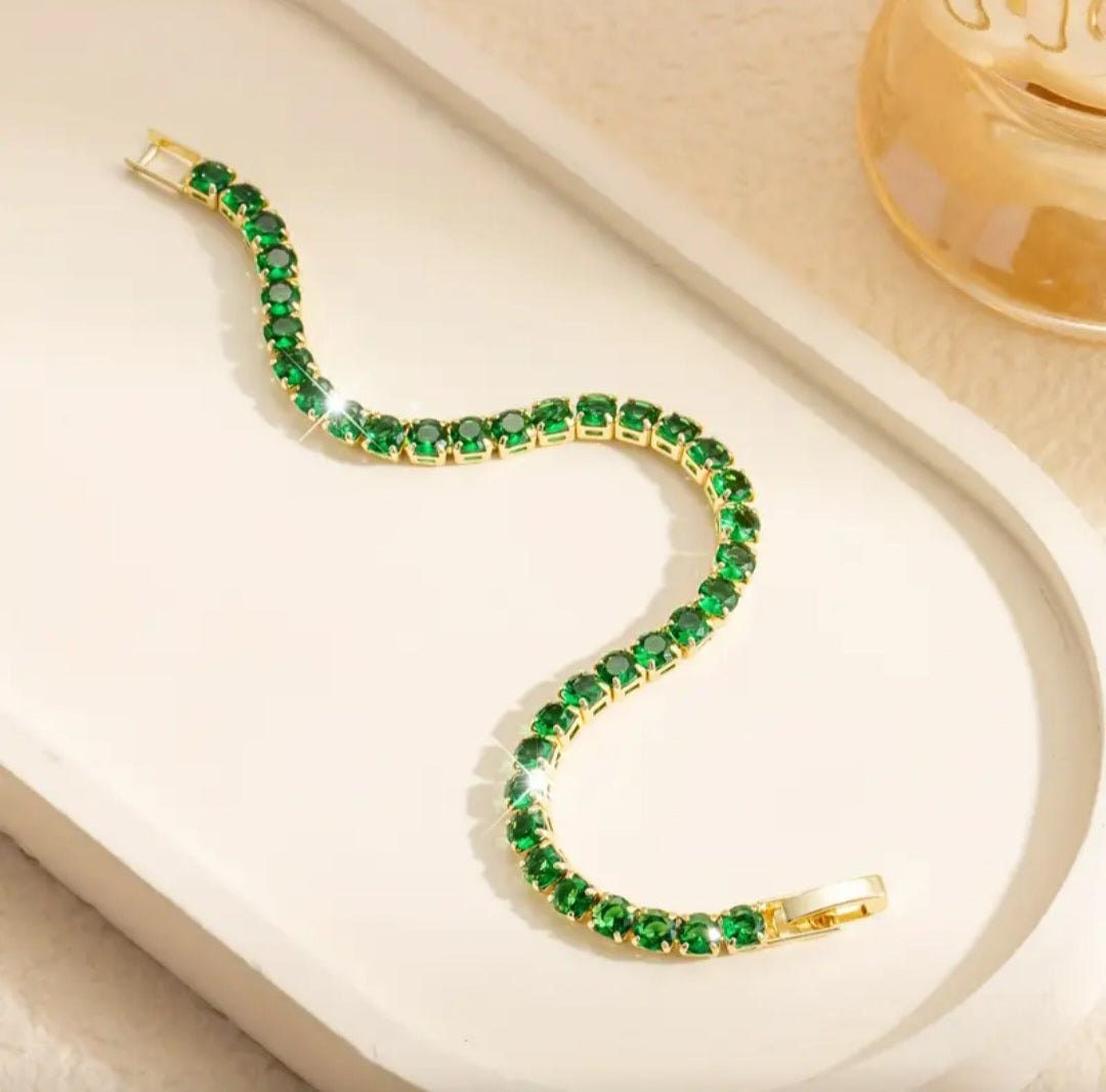 GOLD & GREEN STONE TENNIS BRACELET