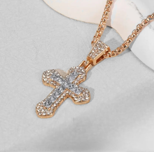GOLDEN RINGSTONE CROSS NECKLACE