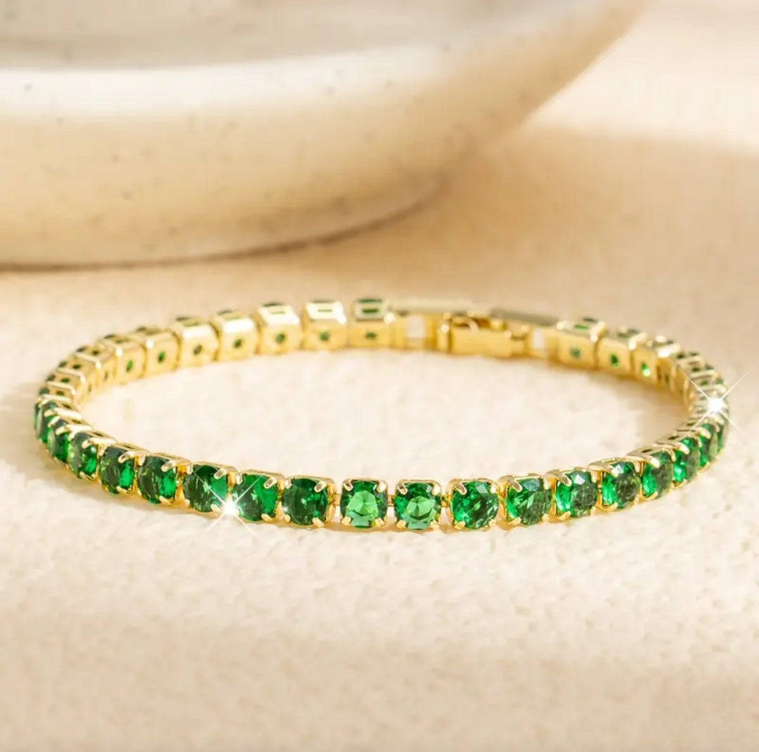 GOLD & GREEN STONE TENNIS BRACELET