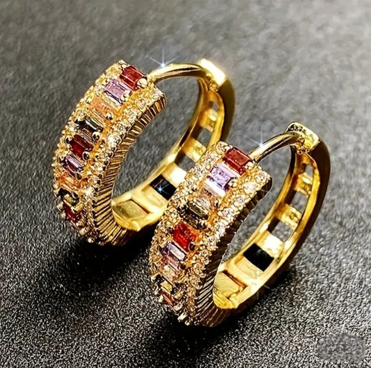 COLOURFUL CUBIC ZIRCONIA HOOP EARRINGS