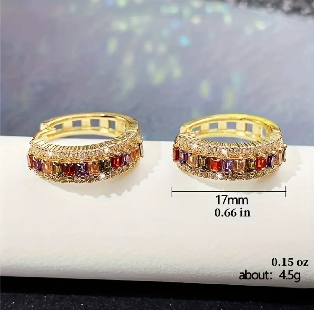 COLOURFUL CUBIC ZIRCONIA HOOP EARRINGS