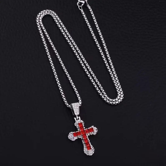 RED REINSTONE CROSS NECKLACE