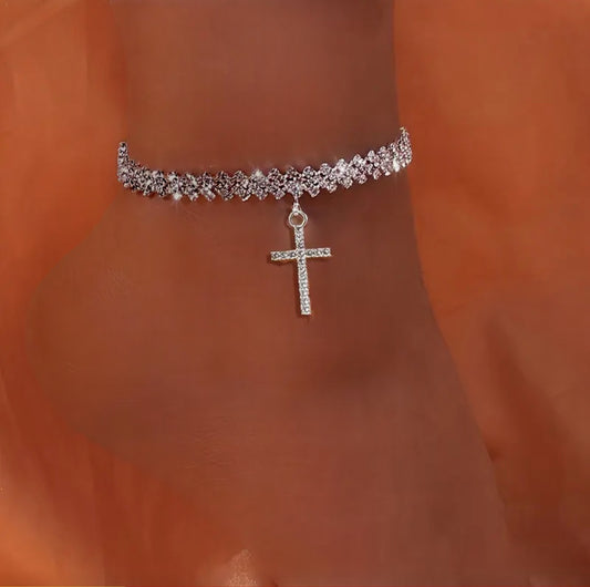 SILVER CROSS PENDANT ANKLET