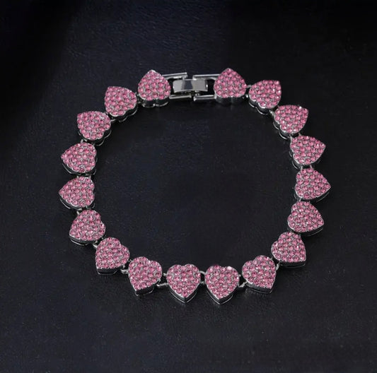 SILVER & PINK LOVE HEART BRACELET