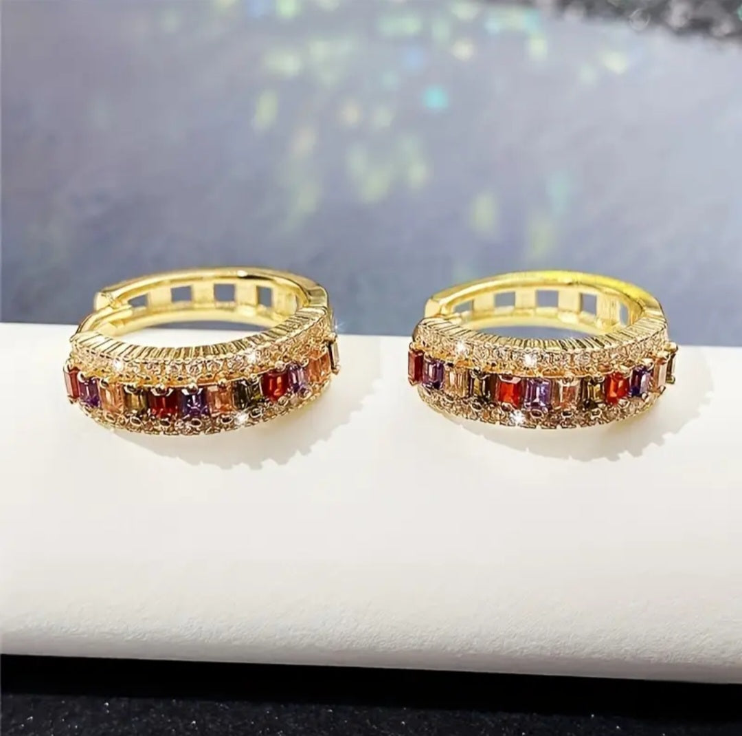 COLOURFUL CUBIC ZIRCONIA HOOP EARRINGS