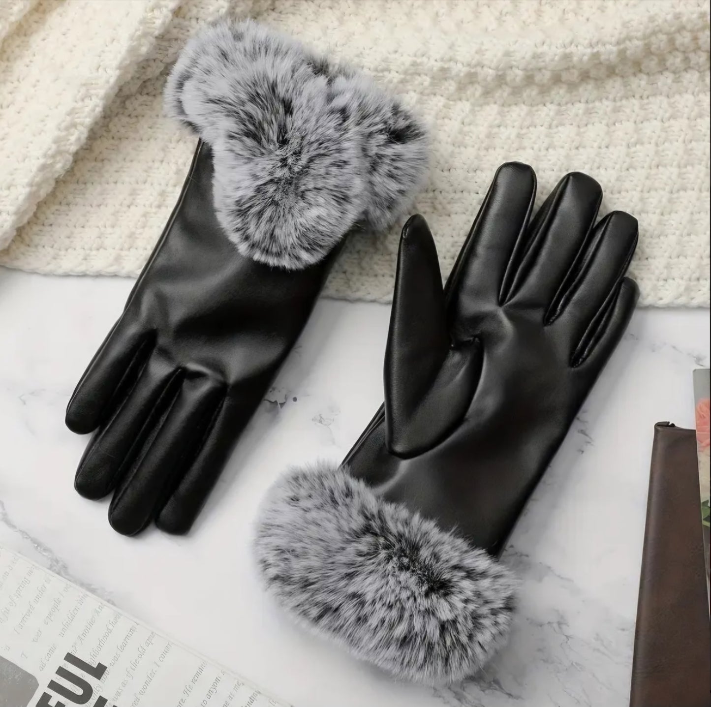 FUR WINTER LEATHER GLOVES