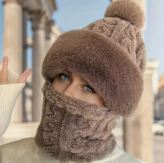 BROWN FLUFFY HOOD SNOOD