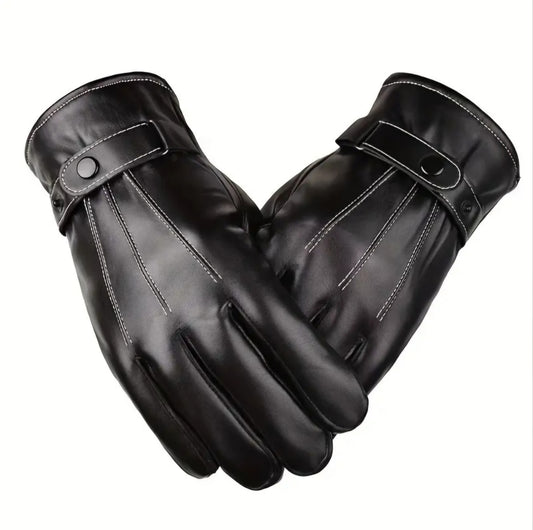 VELVET-LINED PU LEATHER GLOVES