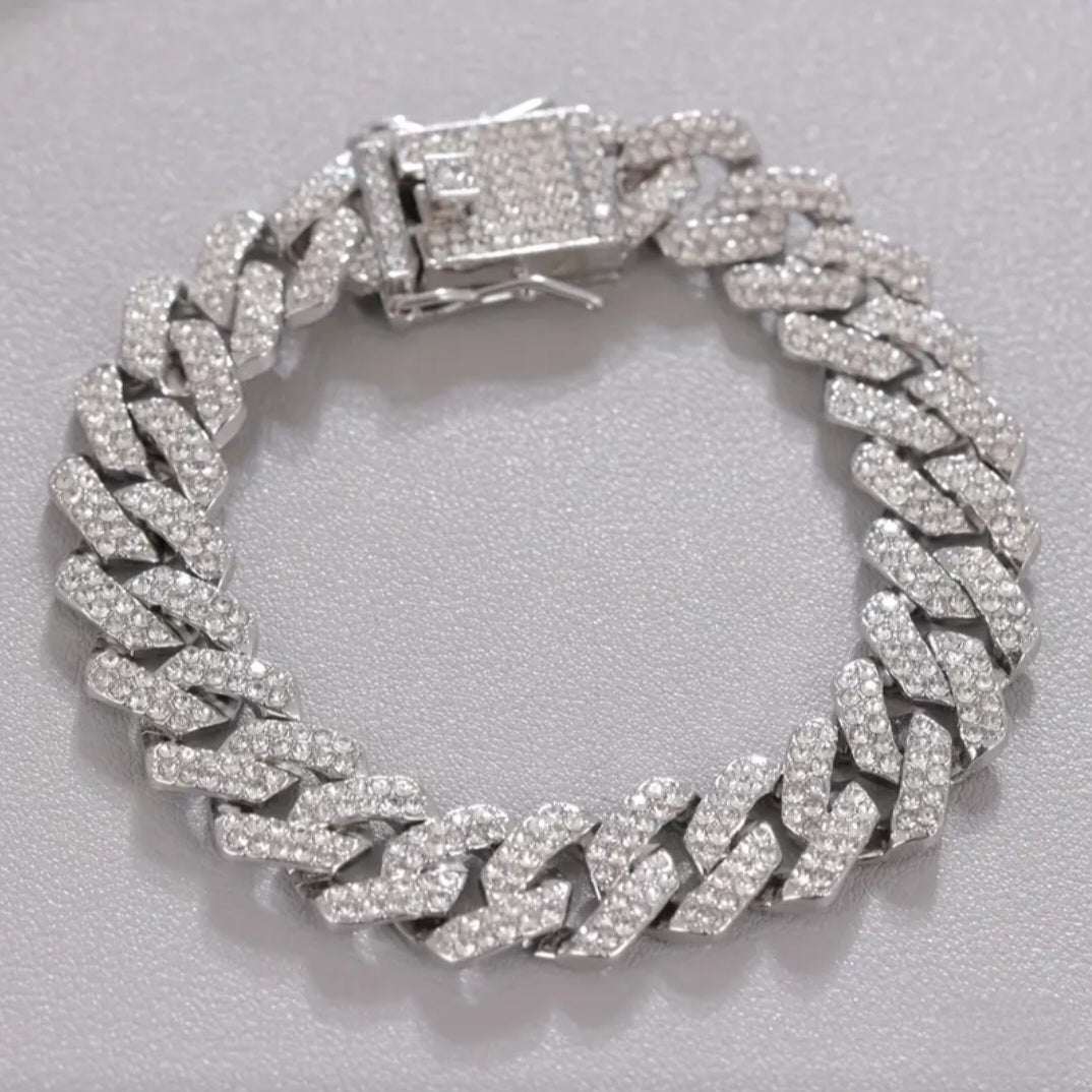 ICED OUT SILVER ROLLER STYLE BRACELET