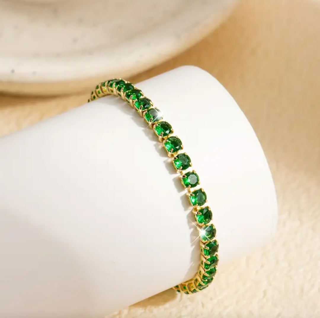 GOLD & GREEN STONE TENNIS BRACELET
