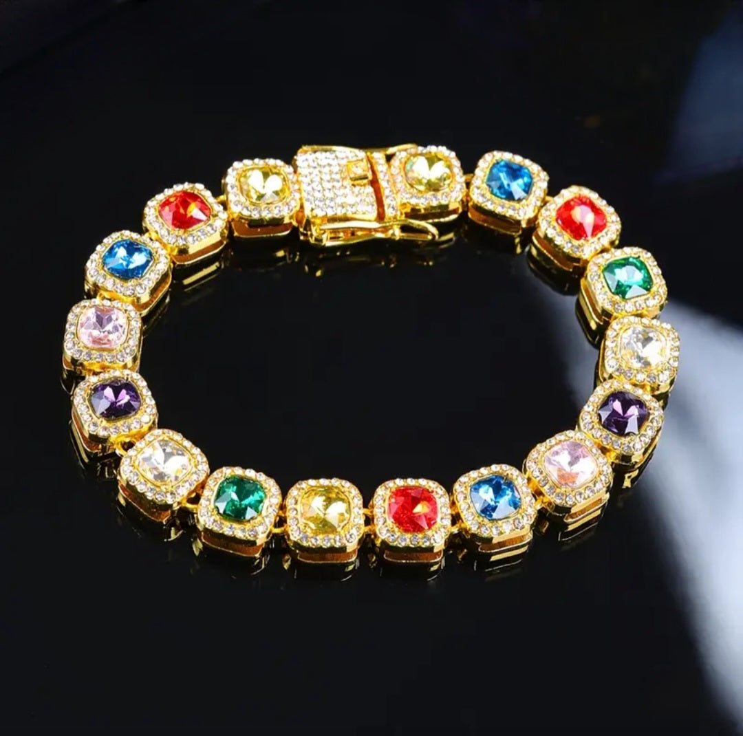 GOLD ICED OUT GEMSTONE BRACELET